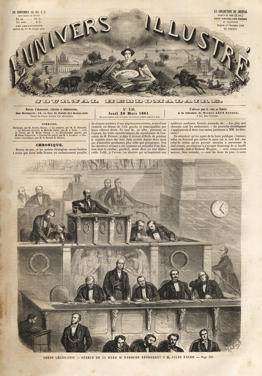 Corps législatif - séance du 14 mars 1861 - Pierre Jules Baroche (1802-1870) répondant à Jules Favre (1809-1880) - L