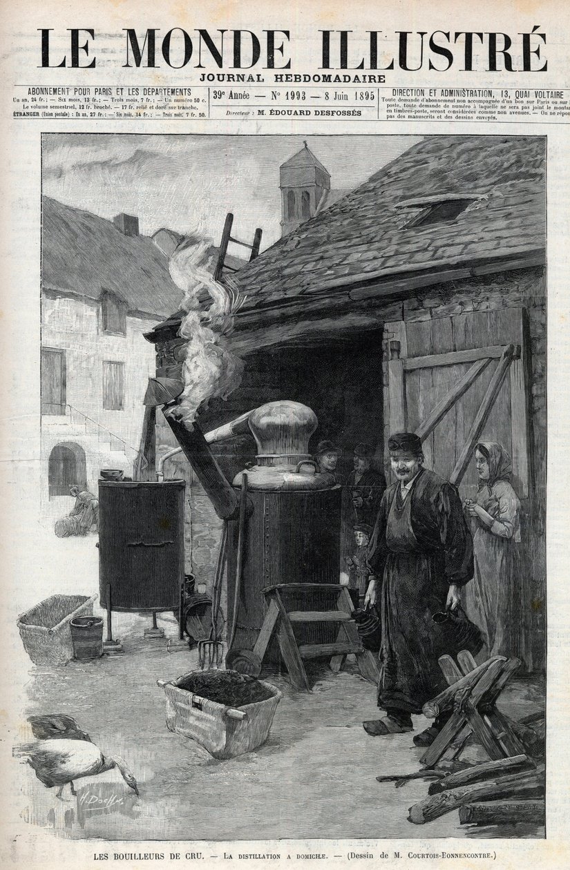 Les bouilleurs de cru - la distillation à domicile à Paris en 1895 - gravure dans « Le Monde Illustré » n°1993 de 1895 - Unknown artist