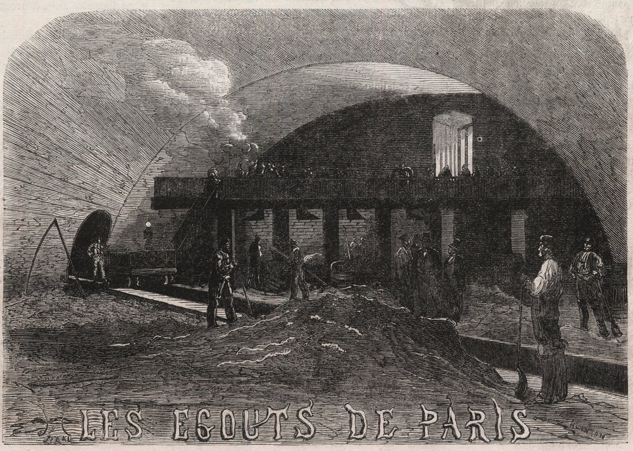 Les égouts de Paris : la grande chambre et les ateliers de forge pont Notre-Dame - Gravure dans « Le Monde Illustré » - Unknown artist