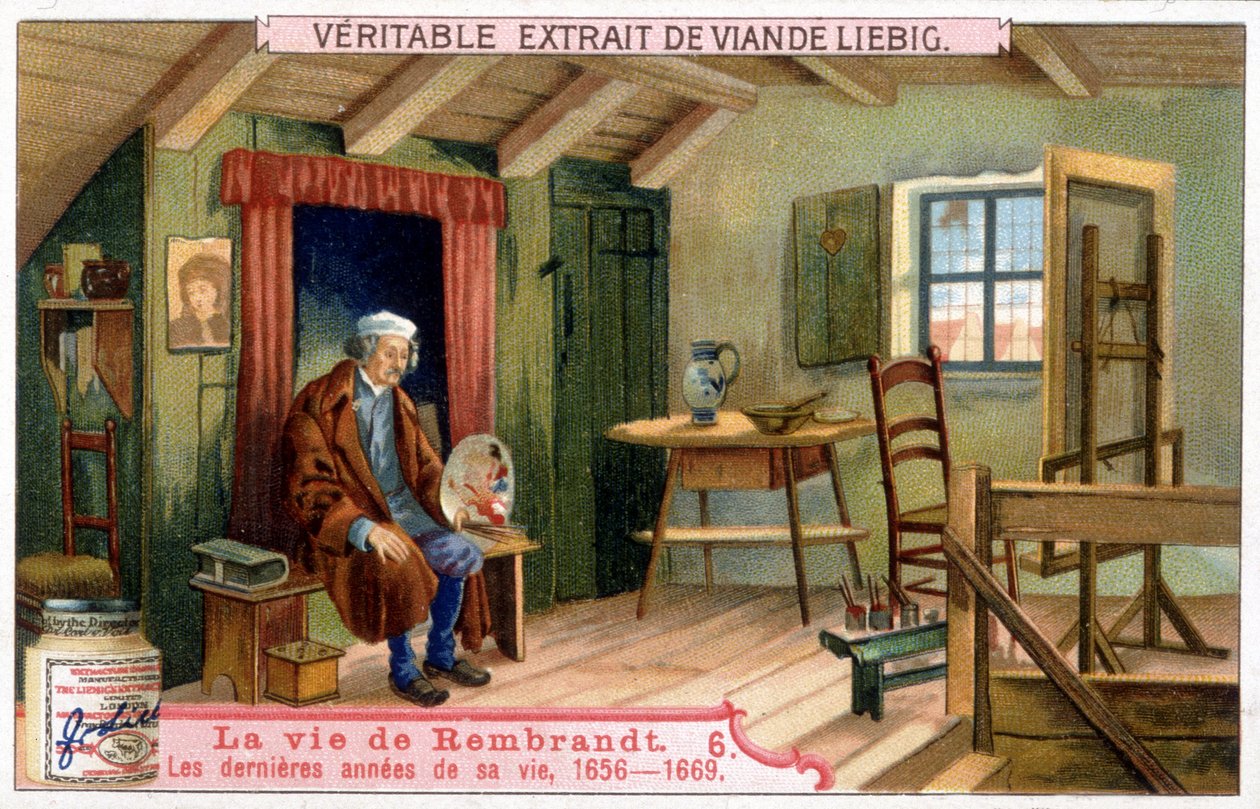 Chromolithographie Liebig sur la vie de Rembrandt (1606/1669), peintre néerlandais. Ici les dernières années de sa vie 1656-1669 - Unknown artist