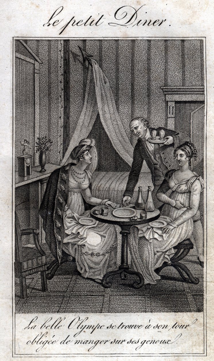 Petit dîner. Olympe de Gouges (1748-1793), femme de lettres et révolutionnaire française avec Céline, une de ses amies - Unknown artist
