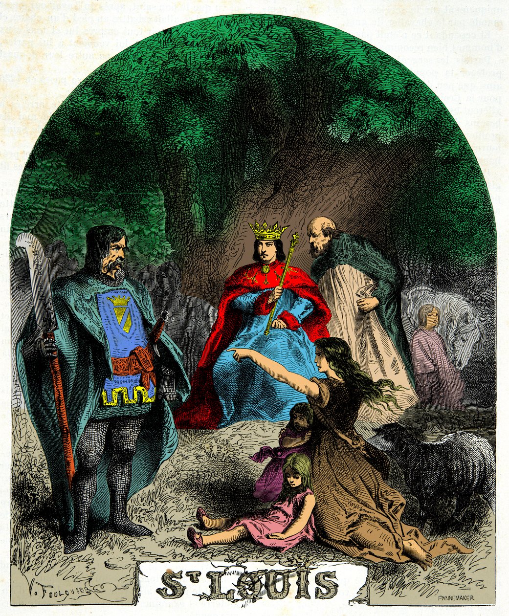 Louis IX (Saint Louis 1214-1270) rendant justice sous un chêne, Gravure du 19ème siècle - Unknown artist