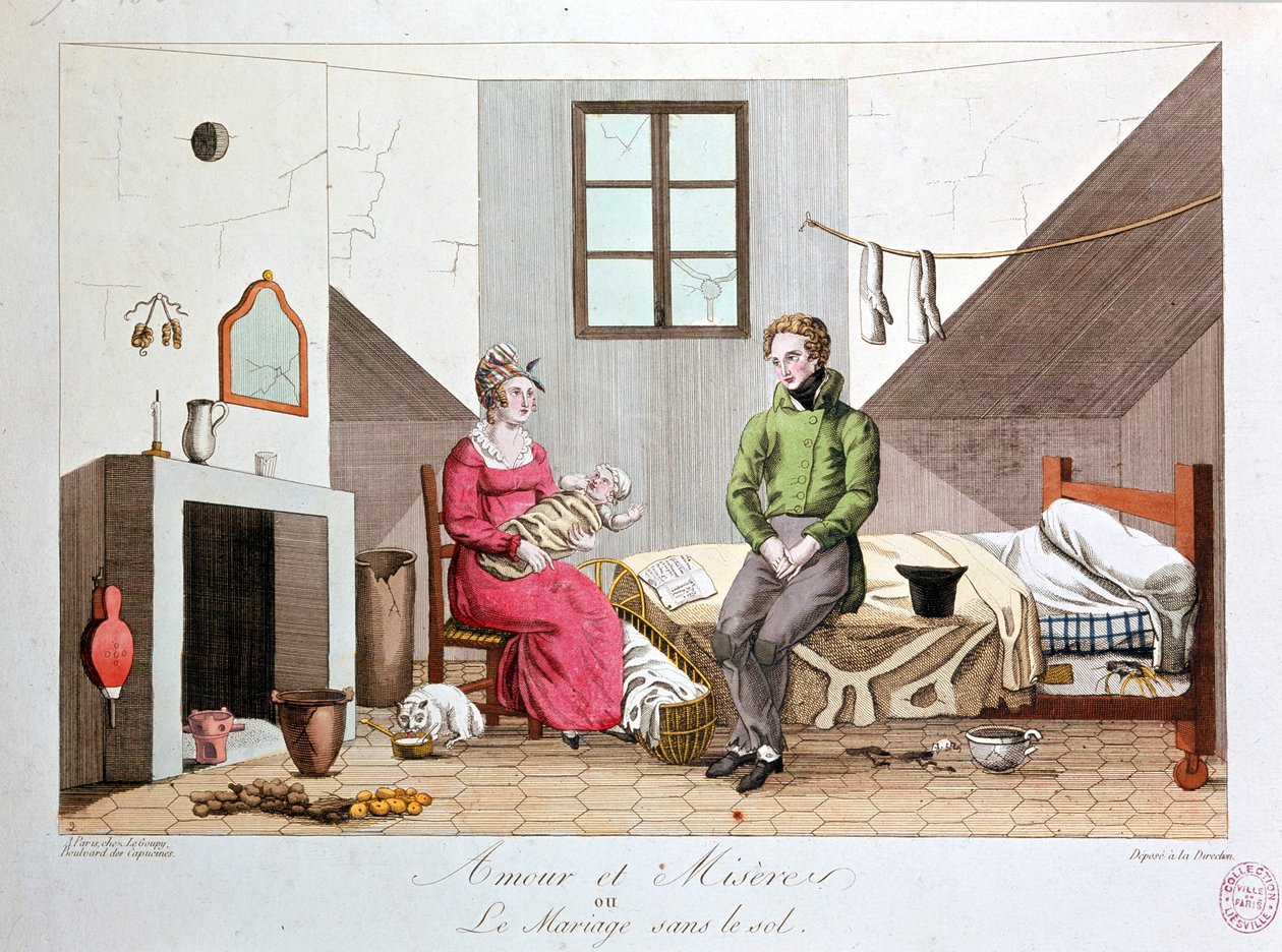 Amour et misère ou mariage sans fondement, pauvre ménage, début du 19e siècle - Unknown artist