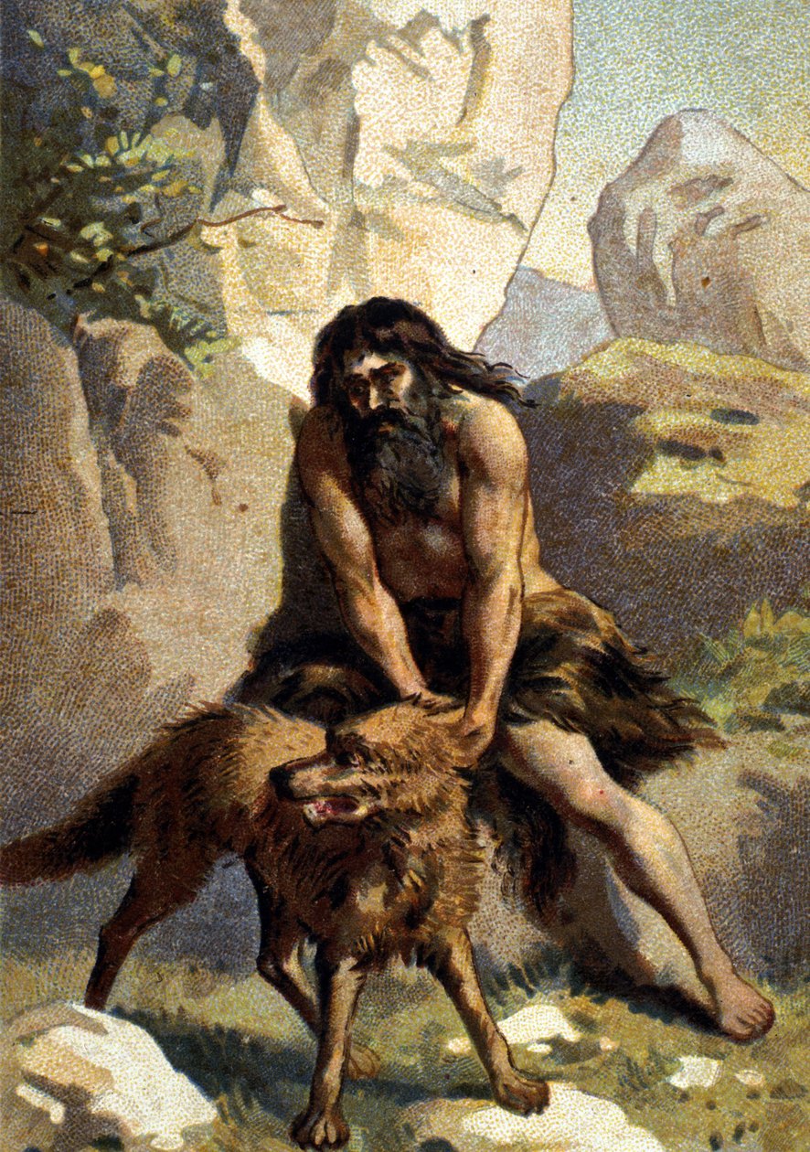 Lycanthropie : Délire de celui qui se croit transformé en loup. Chromo du 19ème siècle - Unknown artist