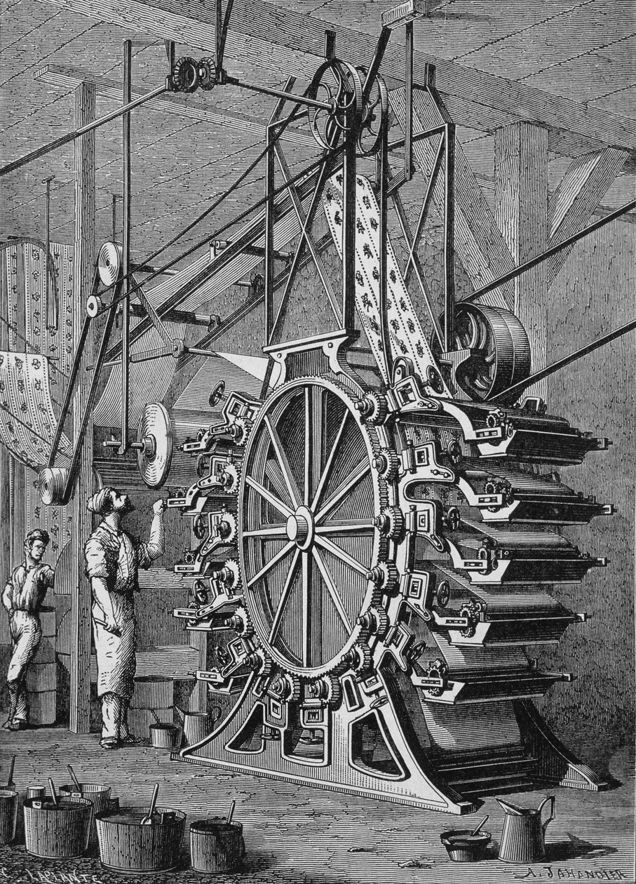 Machine pour imprimer des papiers peints en 10 couleurs, gravure du 19e siècle - Unknown artist