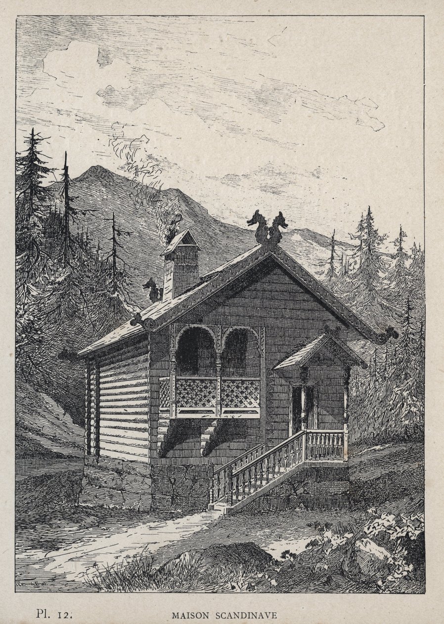 Maison scandinave - gravure de 1889 dans 
