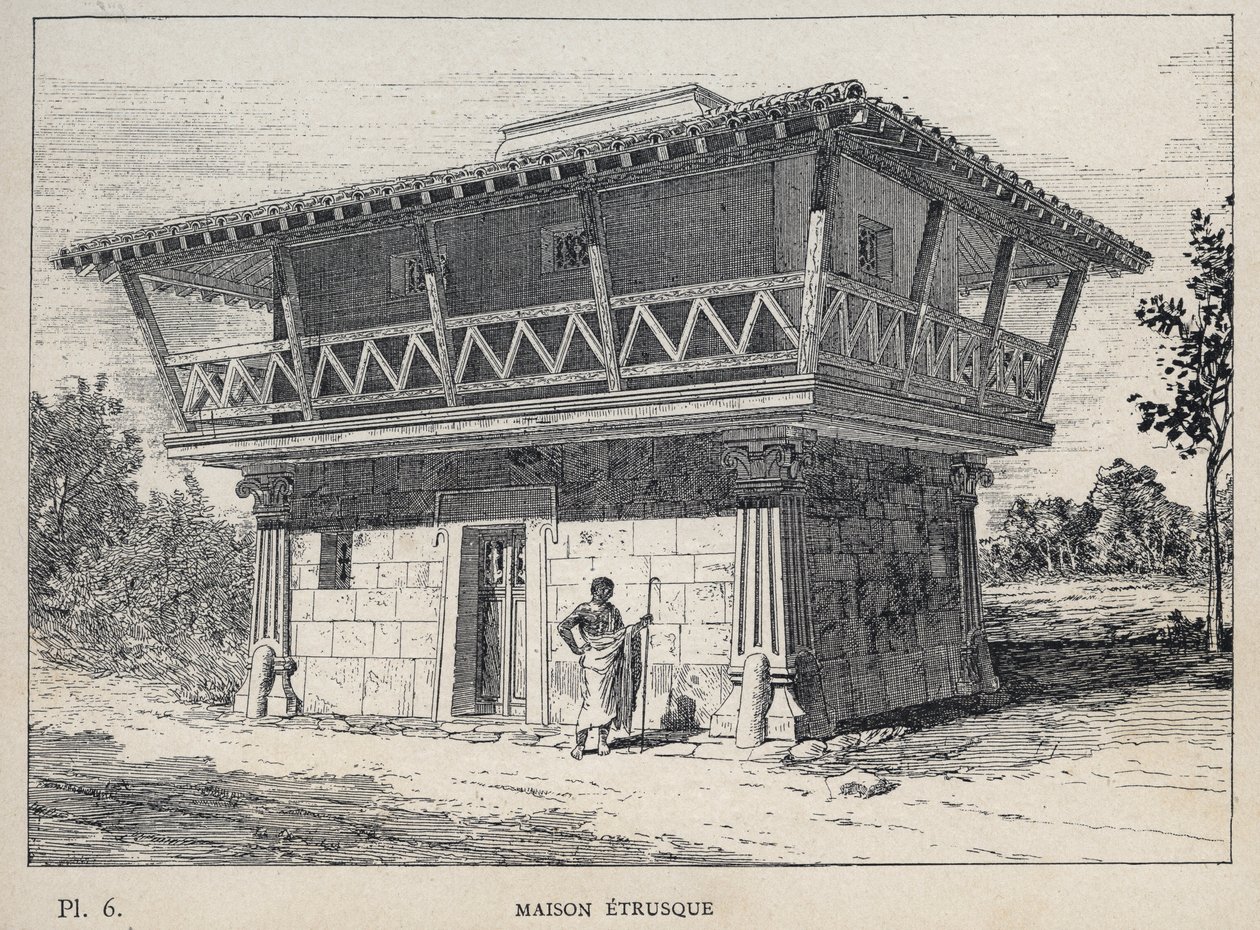 Maison étrusque - gravure de 1889 dans « Histoire de l
