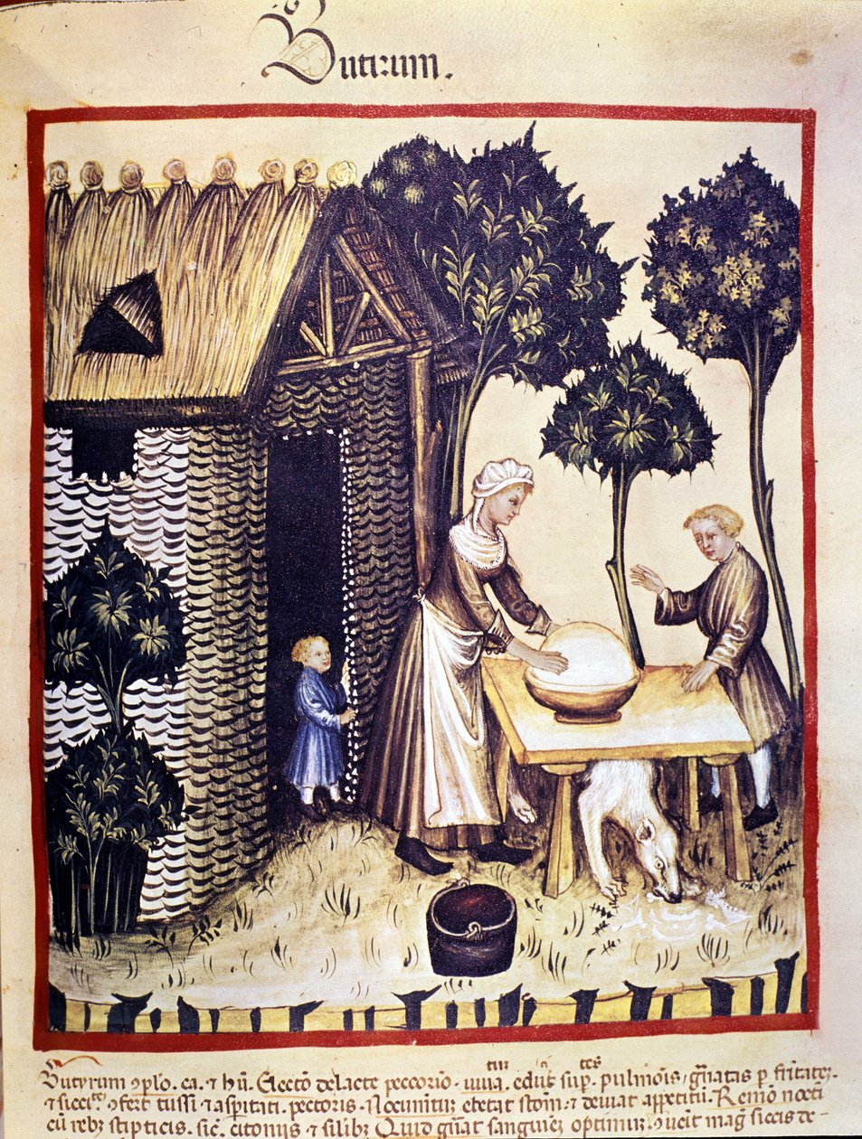 Fabrication du beurre. Enluminure du « Tacuinum sanitatis » - Unknown artist