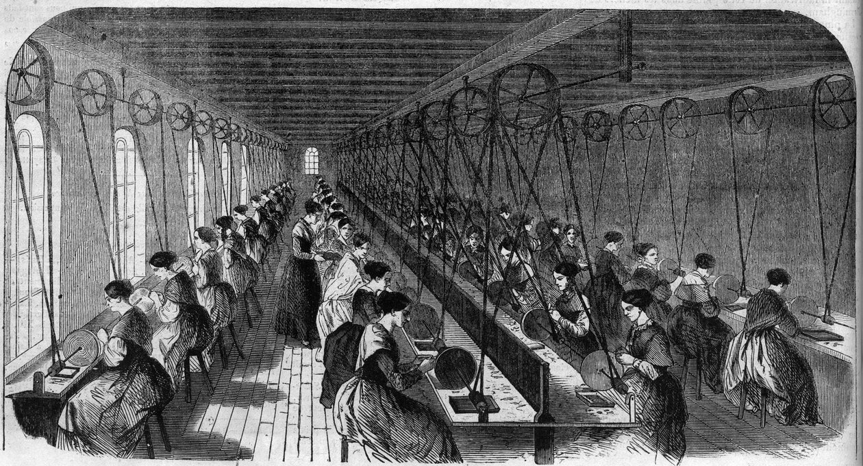 Fabrication de plumes cimentées : ouvriers dans un atelier d