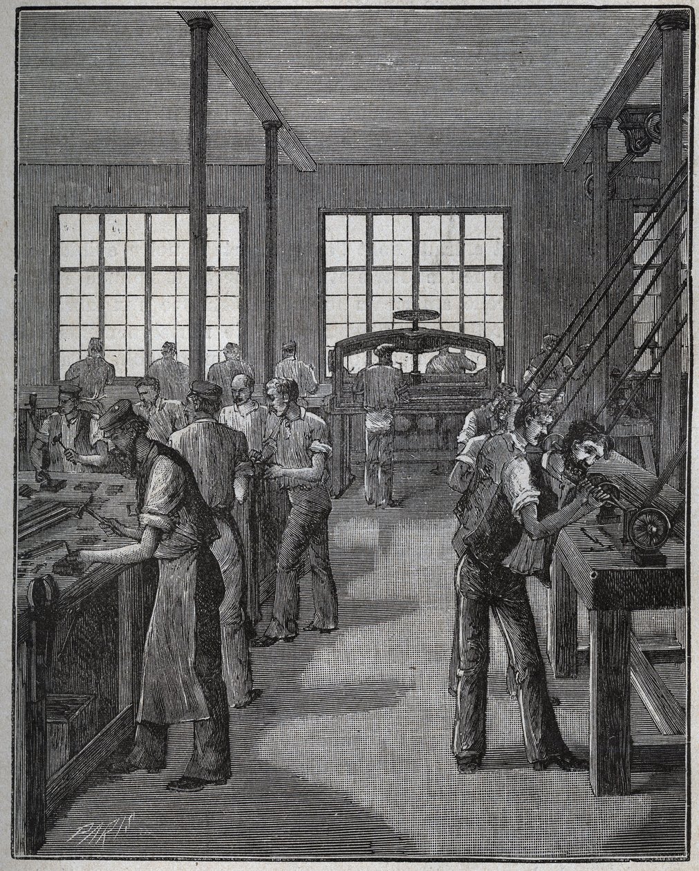 Fabrication de porte-plume et de porte-crayon. Gravure de 1885 dans « Les arts et métiers illustrés » par Adolphe Bitard. - Unknown artist