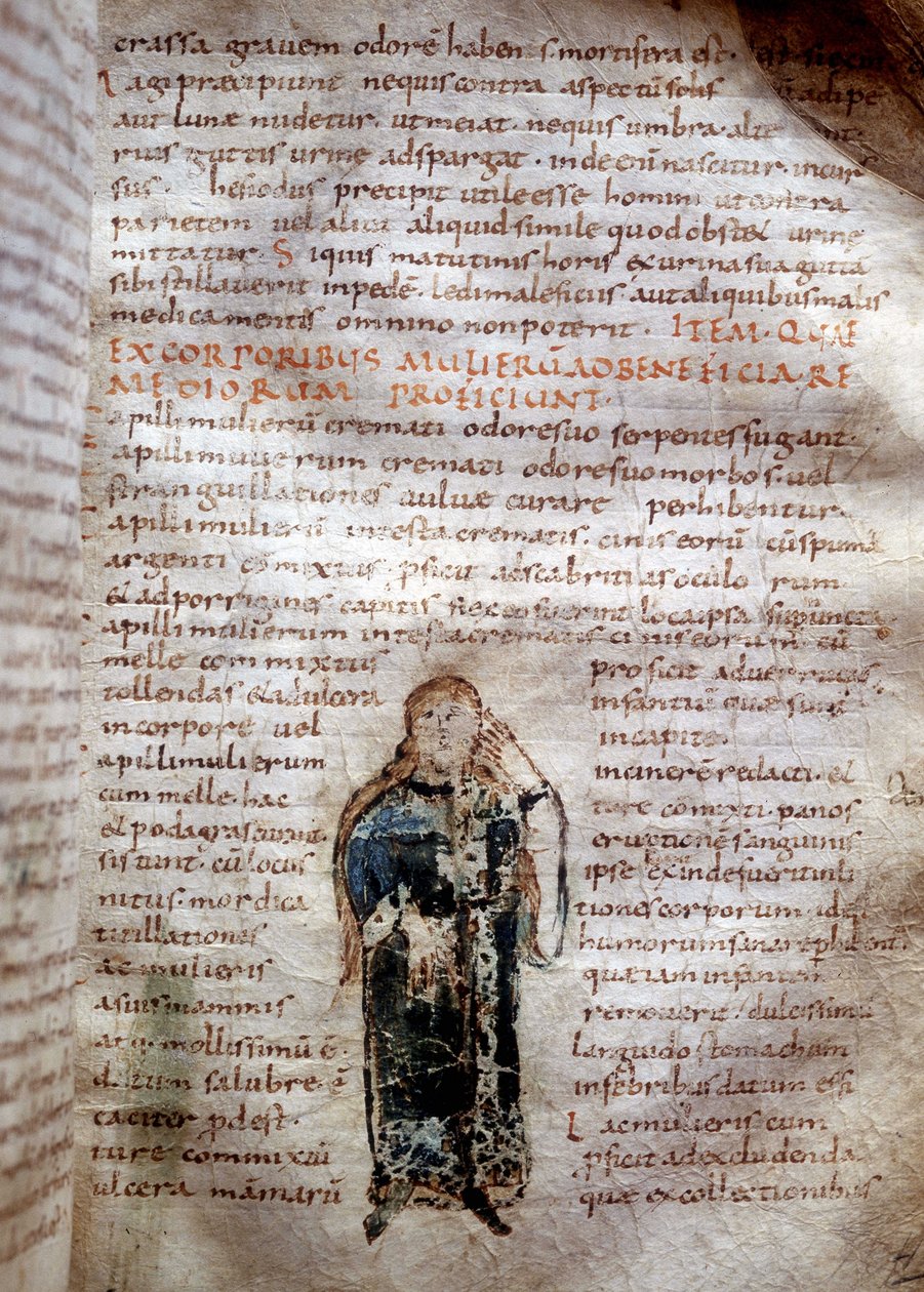 Page manuscrite de « De simplicibus medicamentis » de Claude Galien (Klaudios Galenos ou Claudio Galeno ou Claudius Galenus ou Galen, v. 131 - v. 201). 8e ou 9e siècle. Governativa de Lucca - Unknown artist