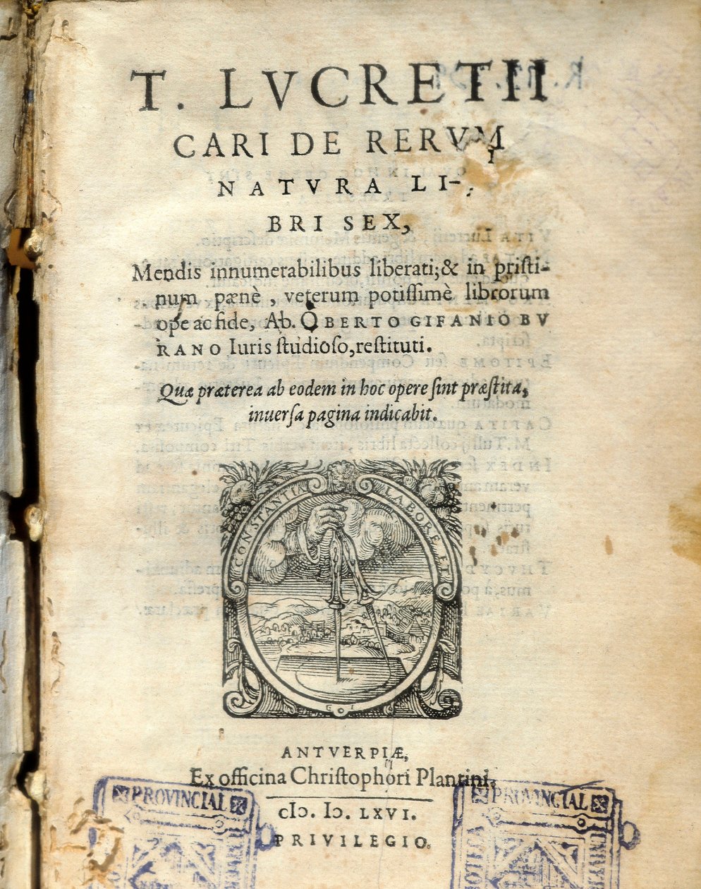 Page manuscrite du volume 6 de De natura rerum (De la nature) par le philosophe latin Lucrèce (Titus Lucretius Carus) (98-55 av. J.-C.) 1564 - Unknown artist