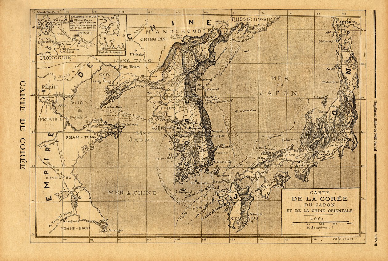 Carte de la Corée, du Japon et de la Chine orientale. Gravure dans Le petit journal 3/09/1894. Collection Selva - Unknown artist