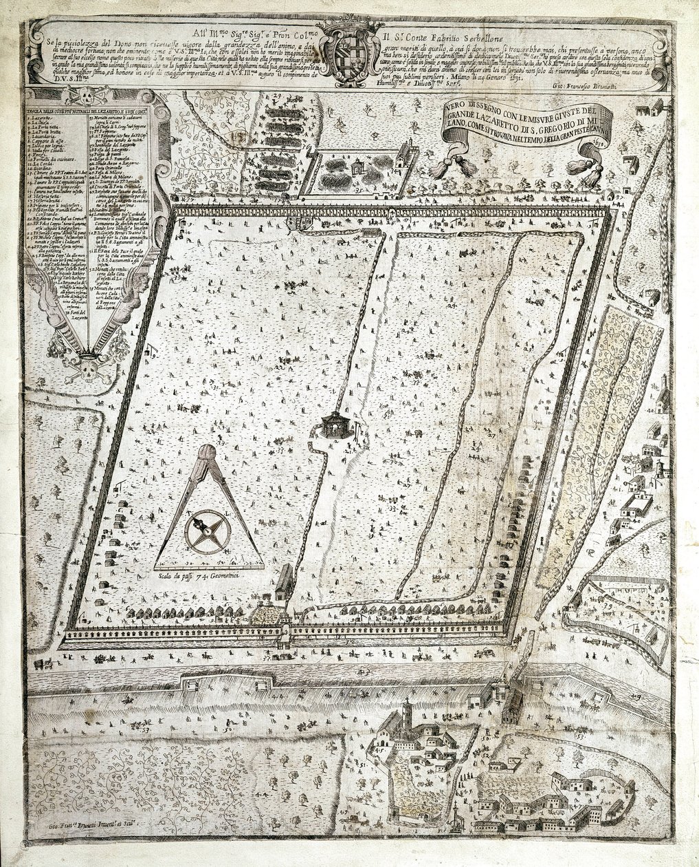 Plan du lazaret de Milan pendant la Grande Peste de Milan en 1630 - Unknown artist