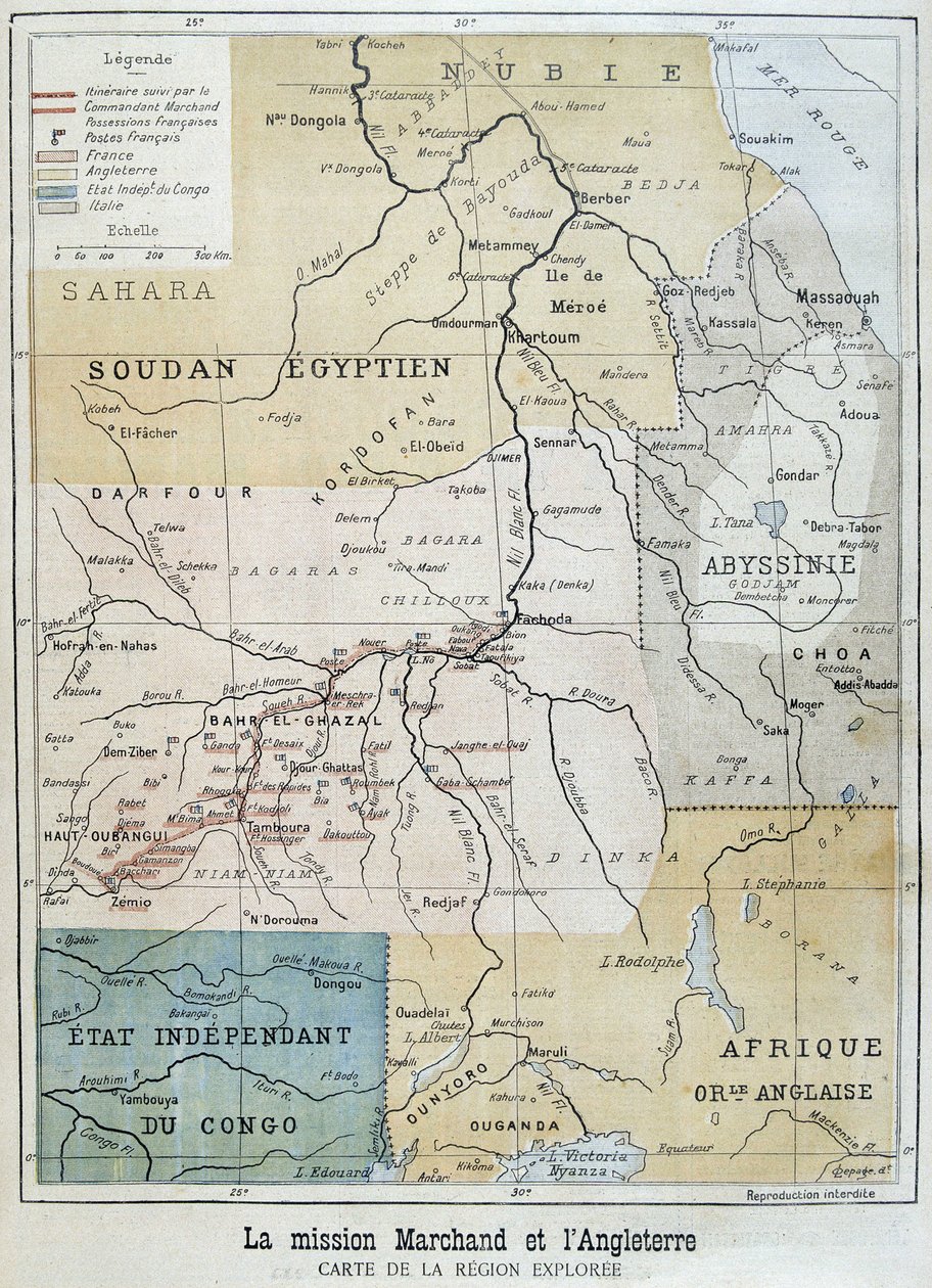 Carte de la zone explorée par la Mission Marchand - dans « Le Petit Journal » du 09/10/1898 - Unknown artist