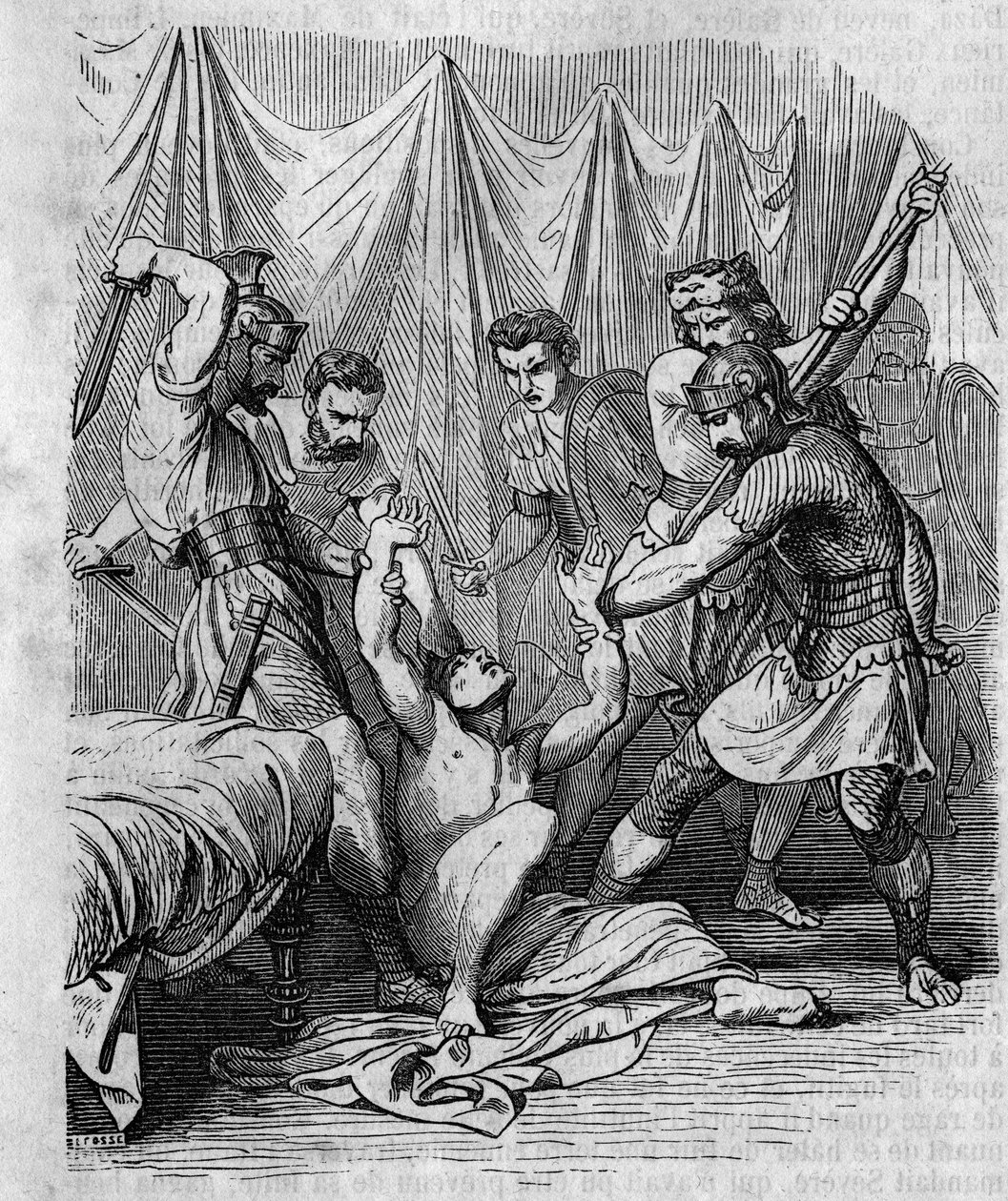 Marcus Hordeonius Flaccus sénateur romain massacré par ses propres soldats au 1er siècle. Gravure du 19ème siècle. - Unknown artist