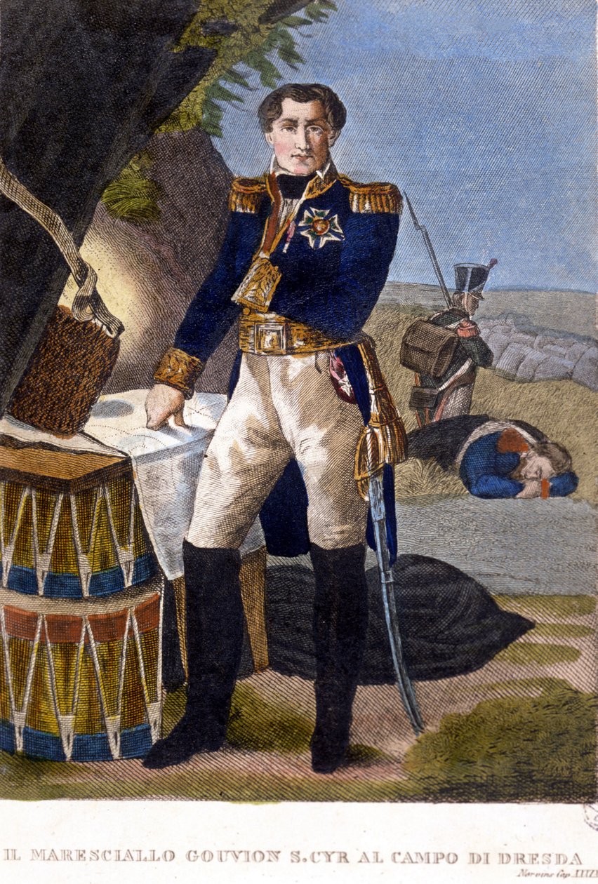 Maréchal Laurent Marquis de Gouvion Saint Cyr (1764 à 1830) à la bataille de Dresde en 1813. gravure du 19ème siècle - Unknown artist
