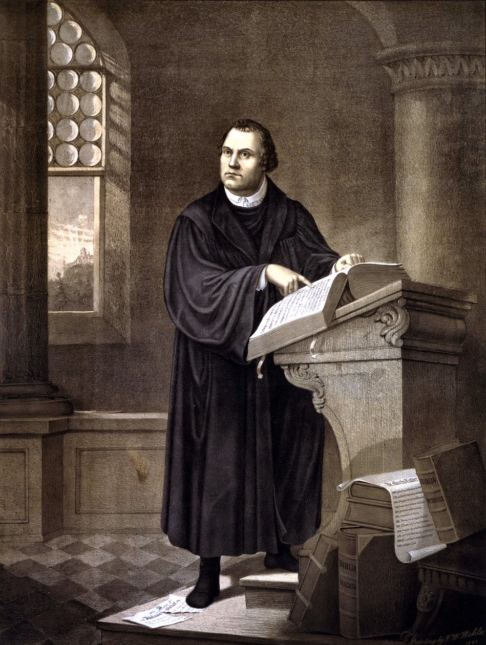 Martin Luther (1483 - 1546) lisant dans une église. - Unknown artist