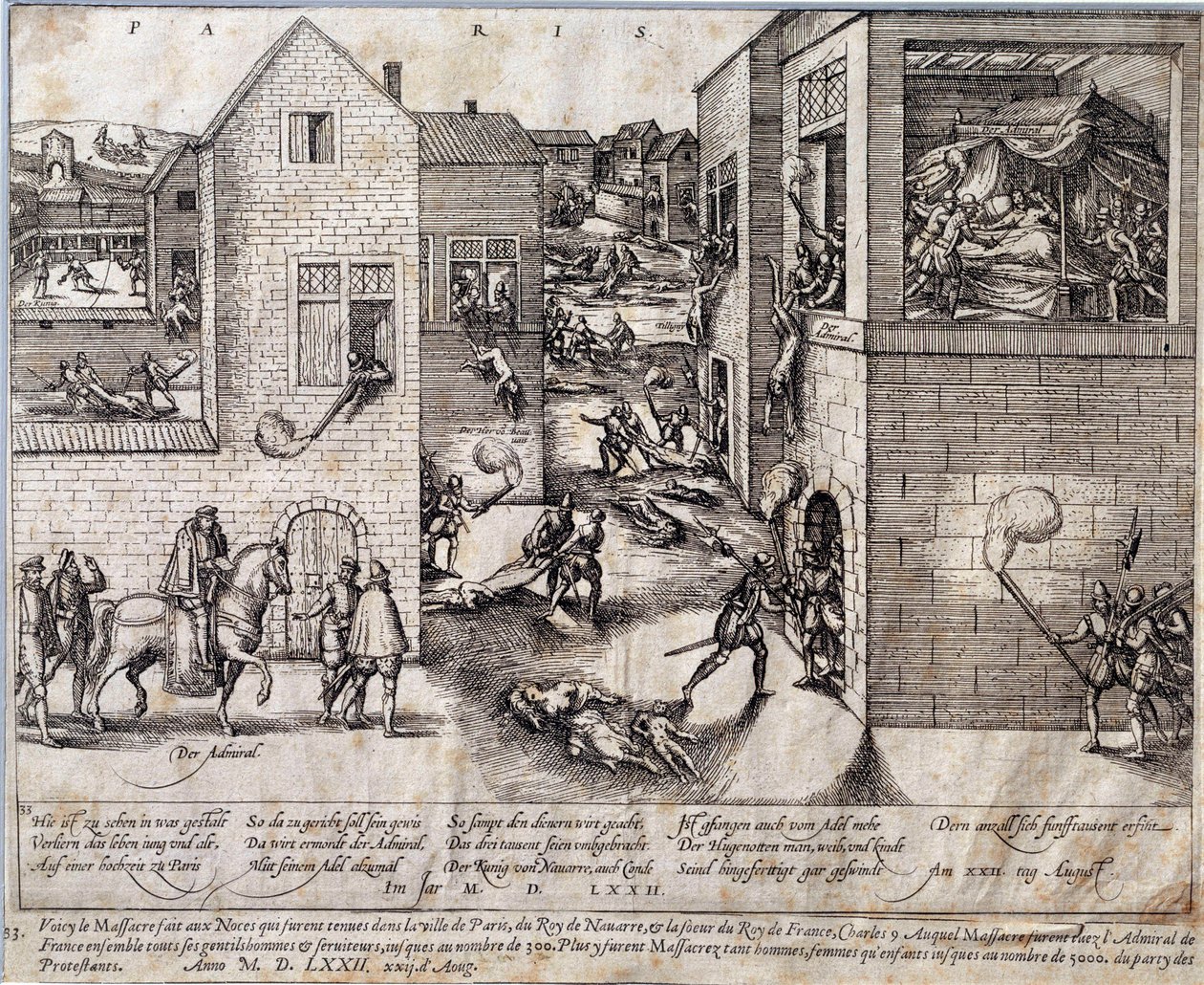 Massacre de la Saint-Barthélemy à Paris dans la nuit du 24 août 1572. Gravure du 16e siècle. Pau, Musée du Château - Unknown artist