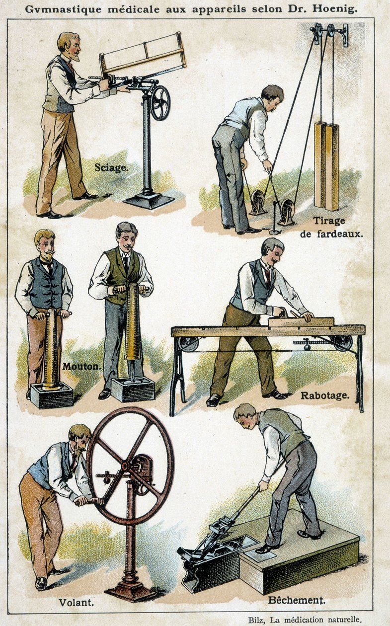 Gymnastique médicale avec appareils selon le Dr Hoenig - dans « Bilz, Médication naturelle », fin du 19e siècle - Unknown artist