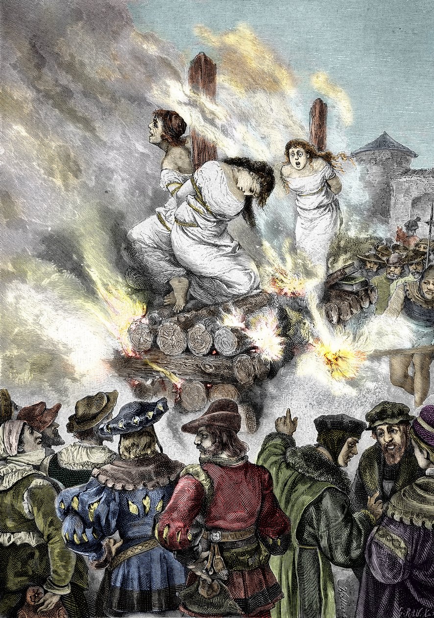 Inquisition médiévale : Bûcher de sorcières dans une ville française - Unknown artist