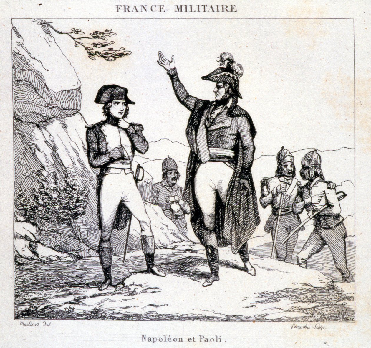 Rencontre de Napoléon Bonaparte et Pasquale ou Pascal Paoli (1725 - 1807), patriote corse. Gravure du XIXe siècle - Unknown artist