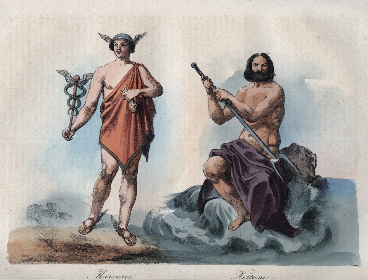 Mercure (Hermès) et Neptune (Poséidon) - gravure de "Usi e Costumi di Tutti i Popoli dell
