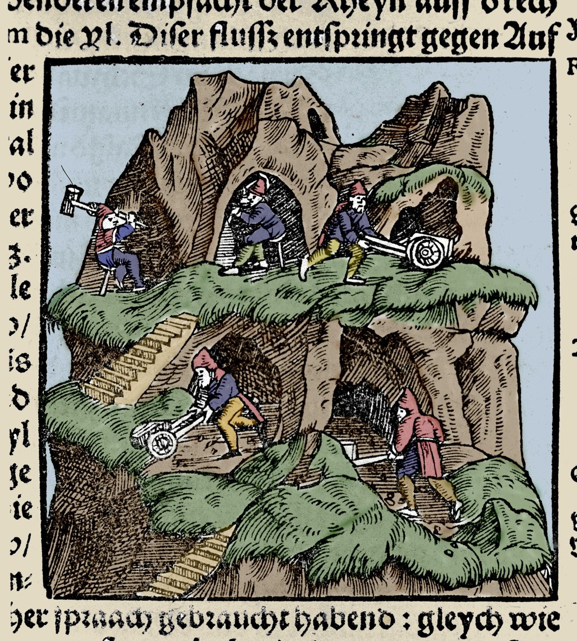 Mines au 15ème siècle. Gravure de Johann Stumpff
