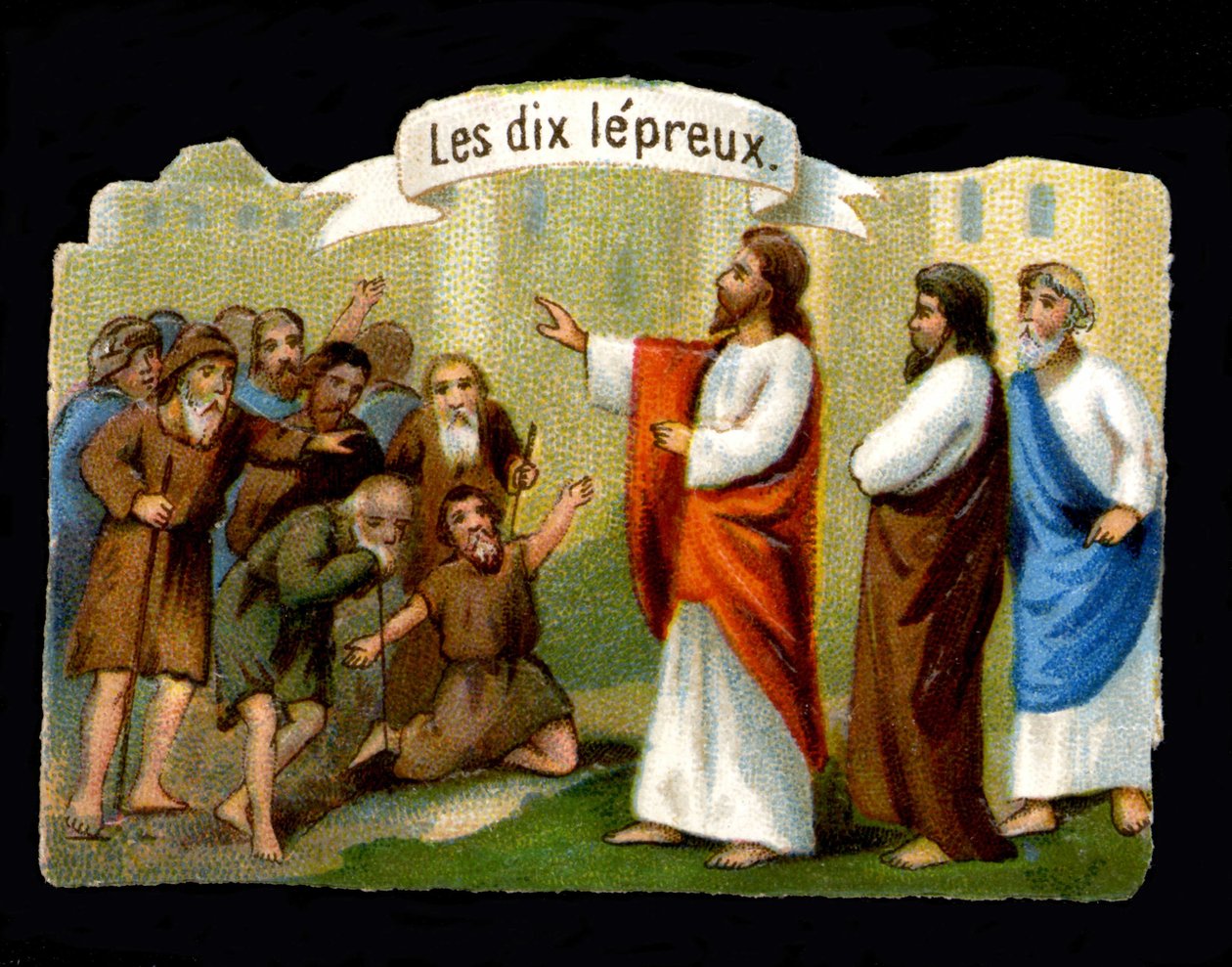 Miracles de Jésus. Christ guérissant les lépreux. Chromolithographie du 19ème siècle - Unknown artist