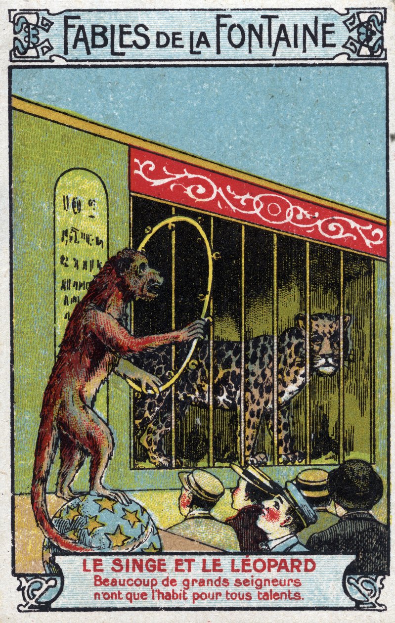 Le Singe et le Léopard - Fables de Jean de La Fontaine (1621-95) - Chromolithographie de la fin du 19e siècle Collection privée - Unknown artist
