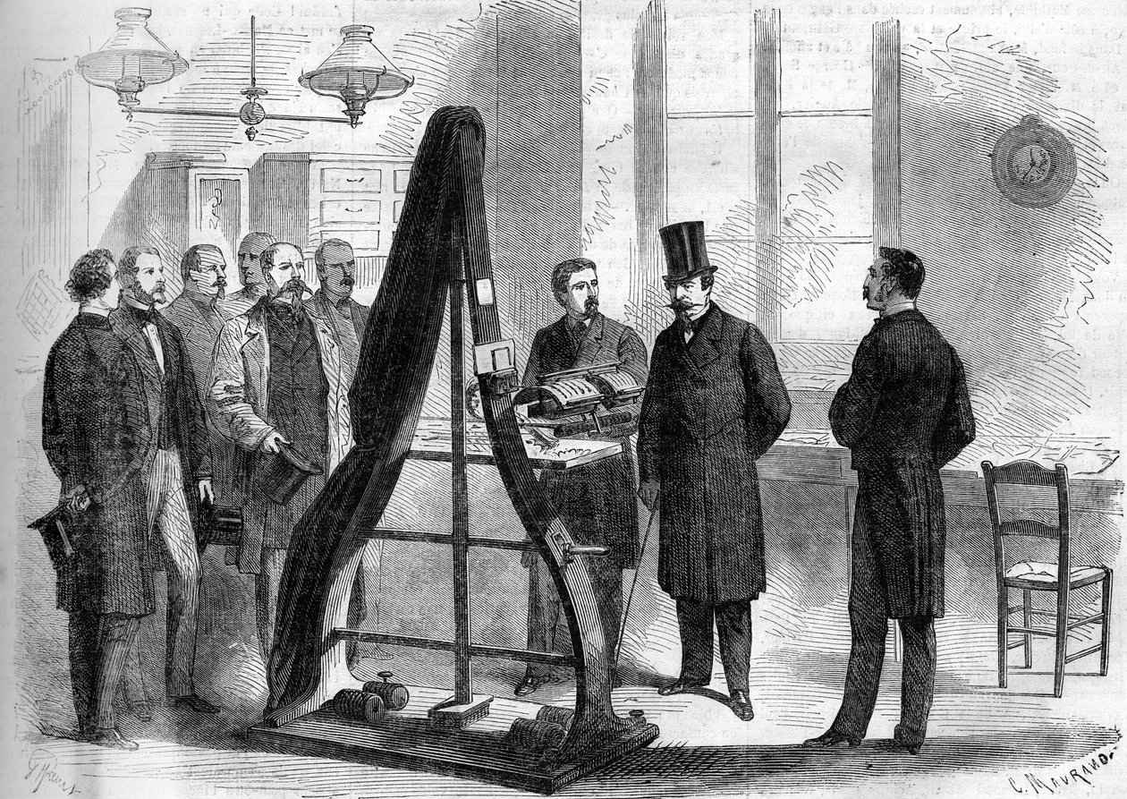 Napoléon III visitant les bureaux du télégraphe électrique au Ministère de l