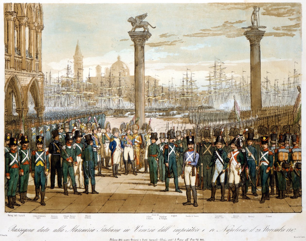 Napoléon I à Venise le 29 novembre 1807 devant la marine italienne. Gravure de 1845 - Unknown artist