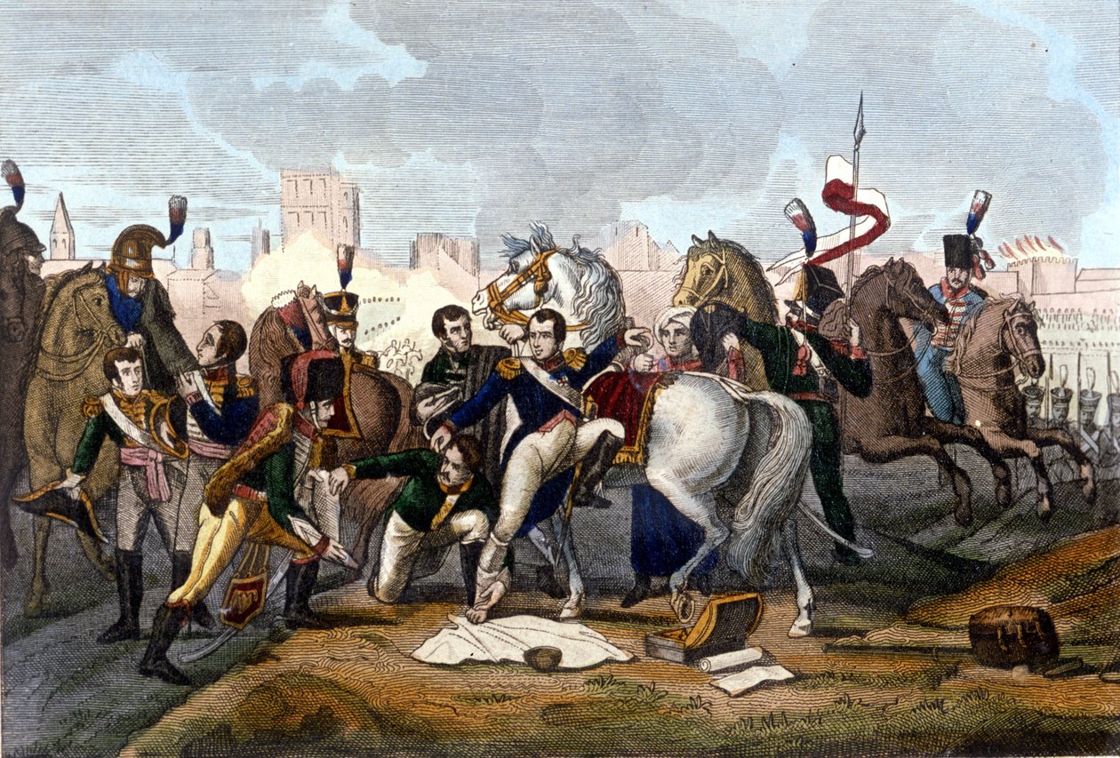 Napoléon Ier blessé devant Ratisbonne le 23 avril 1809 (gravure du 19ème siècle) - Unknown artist