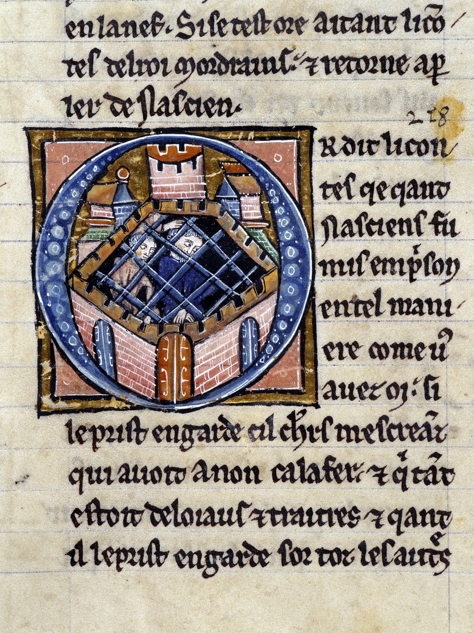 Nascion en prison. Manuscrit : Conquête du Saint Graal, écrit 717 ans après la passion de notre seigneur. Bibliothèque municipale de Rennes, ms. 255 (Collection de romans de la Table Ronde); Paris - Unknown artist