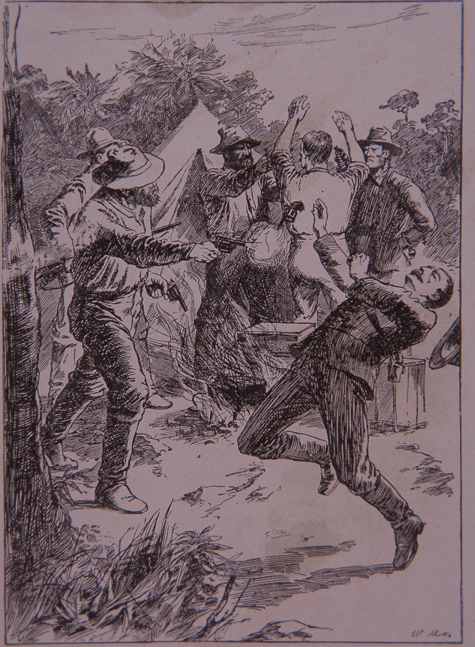 Ned Kelly tue le policier Lonigan à Stringybark Creek en 1878 - Unknown artist