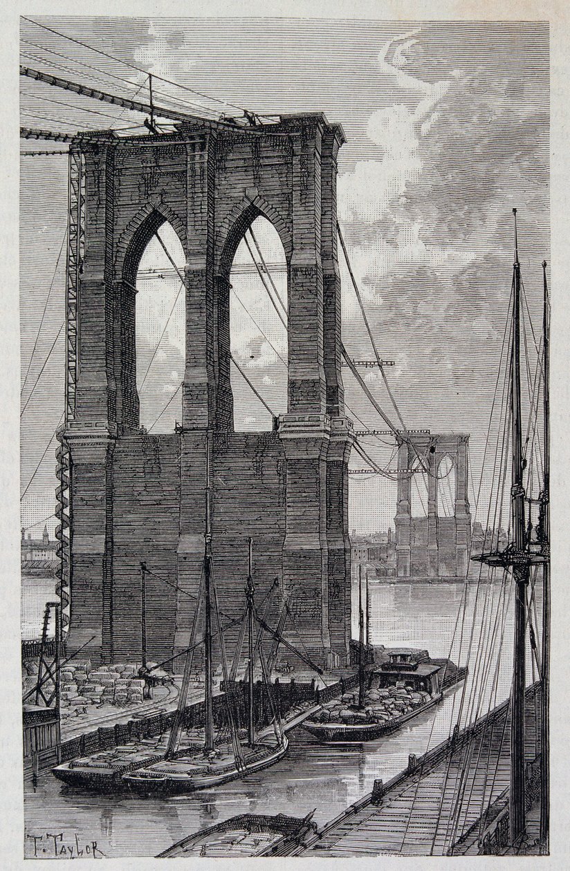 New York : piles du pont de Brooklyn en construction - Unknown artist