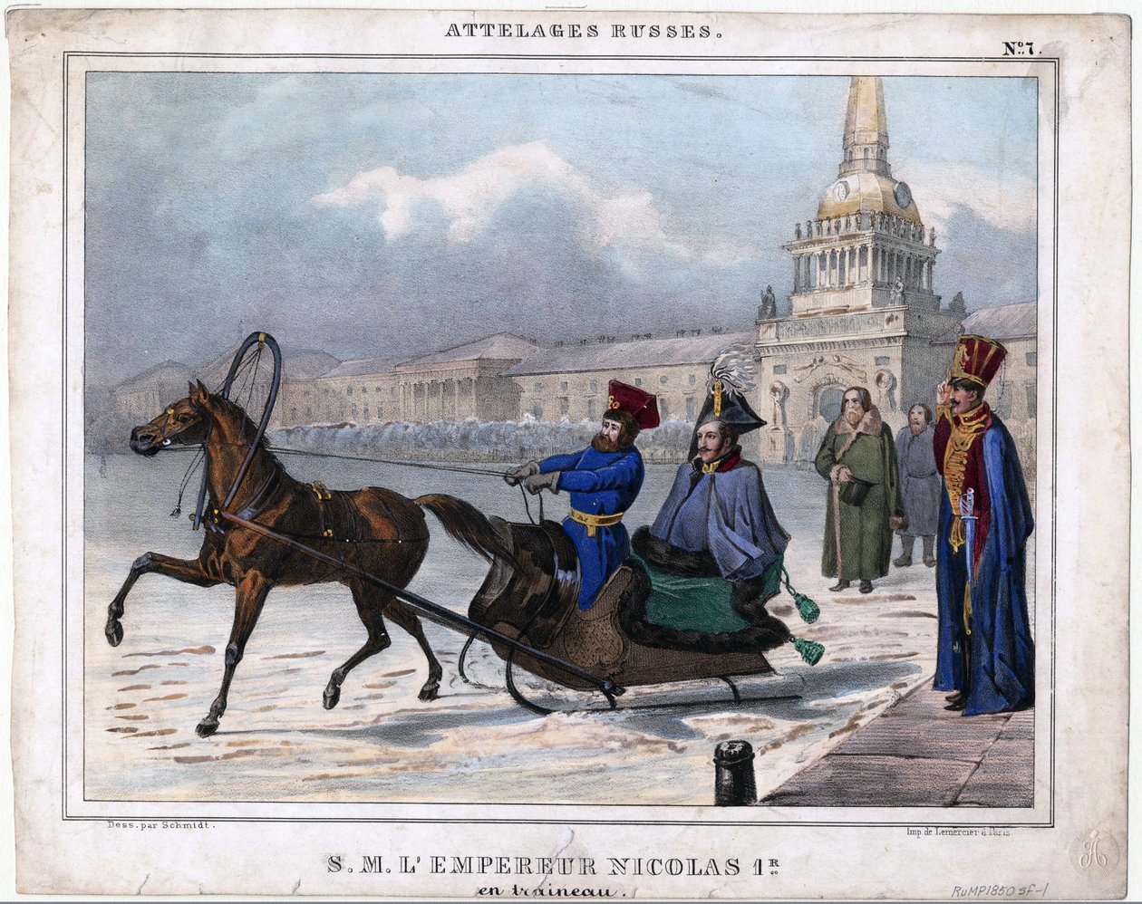 Nicolas Ier en traîneau - Anonyme - 1850 - Lithographie, aquarelle - Collection privée - Unknown artist