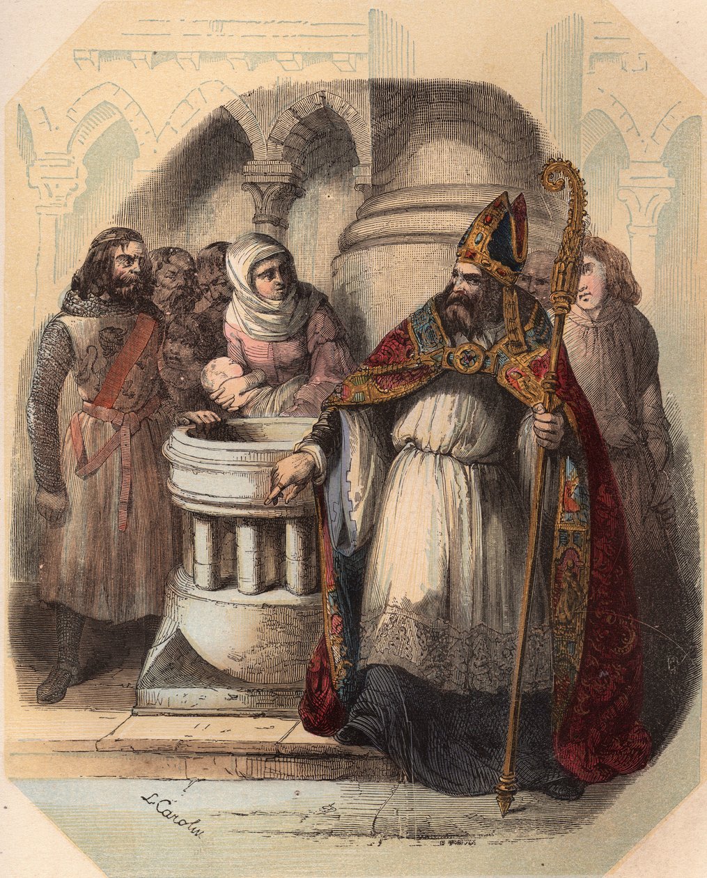 Notger (930-1008) (Notker de Liège), évêque de Liège, lors du baptême d
