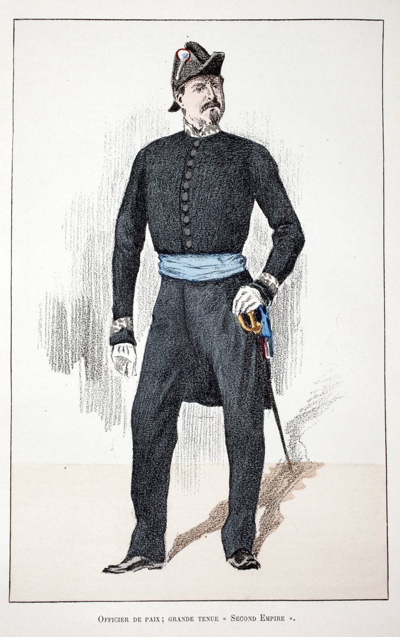 Officier de la paix, Second Empire (1852-1870). Eau-forte en couleurs pour illustrer "Histoire du corps des gardiens de la paix" - Unknown artist
