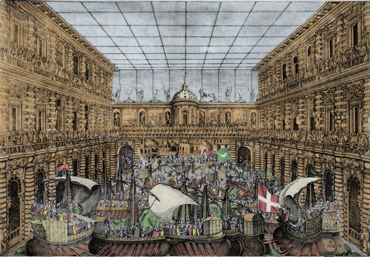 Bataille navale (naumachie) dans la cour du Palazzo Pitti à Florence - Unknown artist
