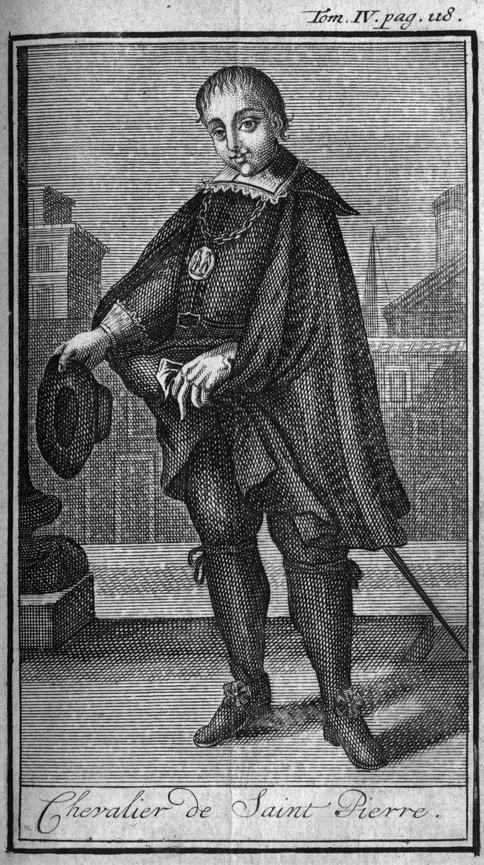Ordres de chevalerie. Chevalier de Saint-Pierre à Rome au 15e siècle. Dans « Histoire des ordres militaires ou chevaliers, des milices sécurisées et routinières des deux sexes, qui ont été établies jusqu