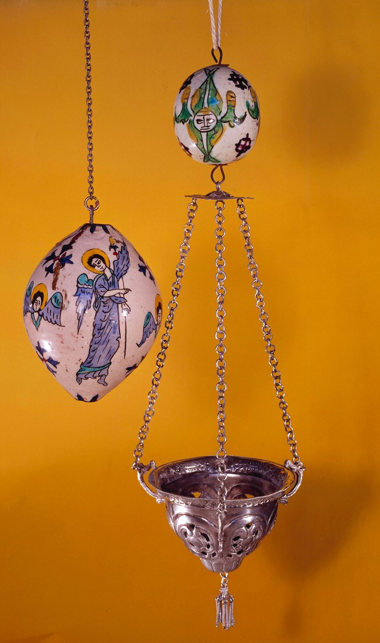 Art oriental : boules en faïence polychrome avec des anges - Unknown artist