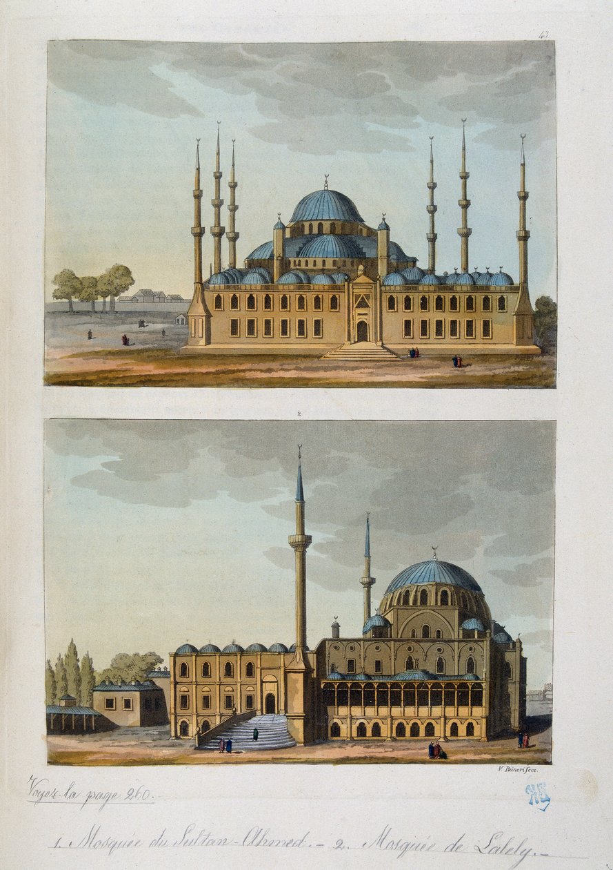 Empire ottoman : Mosquée Bleue (ou Sultanahmet Camii) construite par le sultan Ahmet I et Mosquée de Laleli à Istanbul - Unknown artist