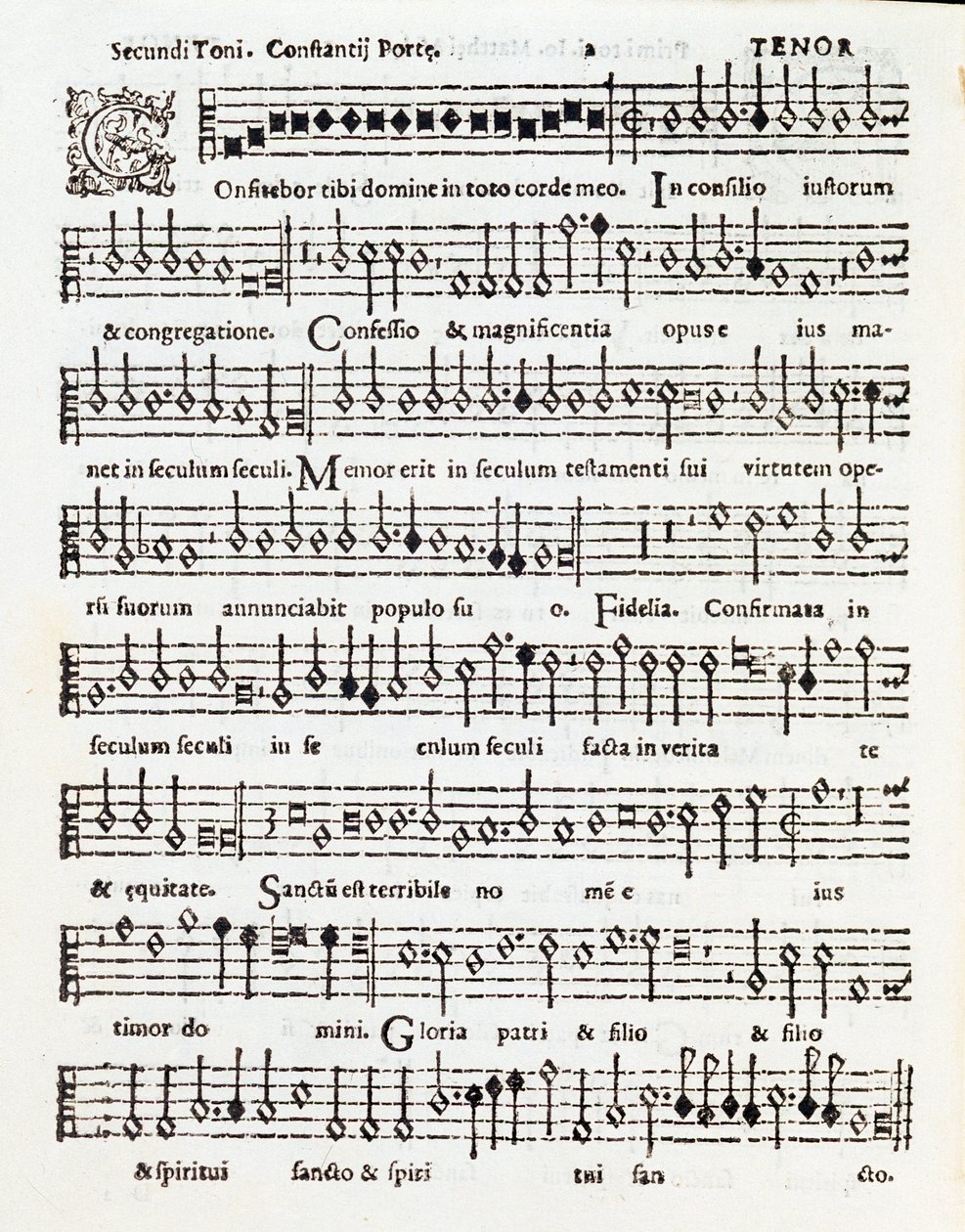Page de partition musicale de Confitebor tibi Domine, psaume dédié à Palestrina par Costanzo Porta - Unknown artist