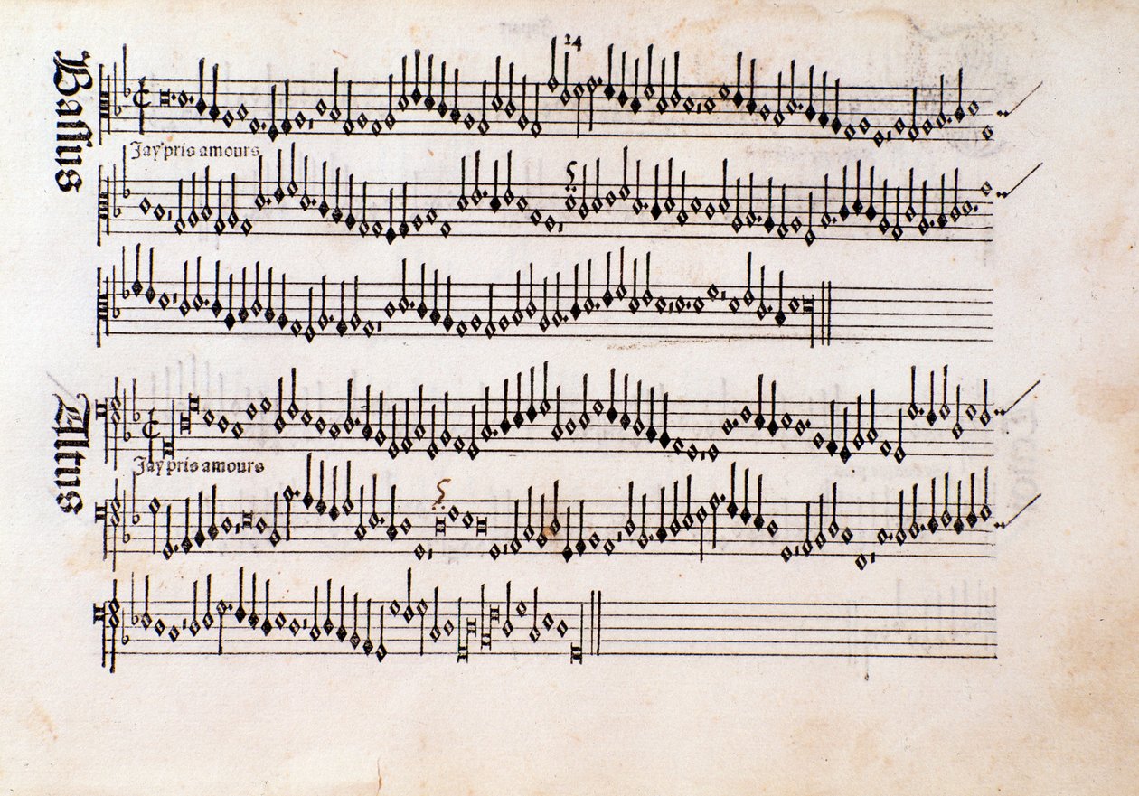 Page de partition musicale de Harmonice Musices Odhecaton par Ottaviano Petrucci (1501) - Unknown artist