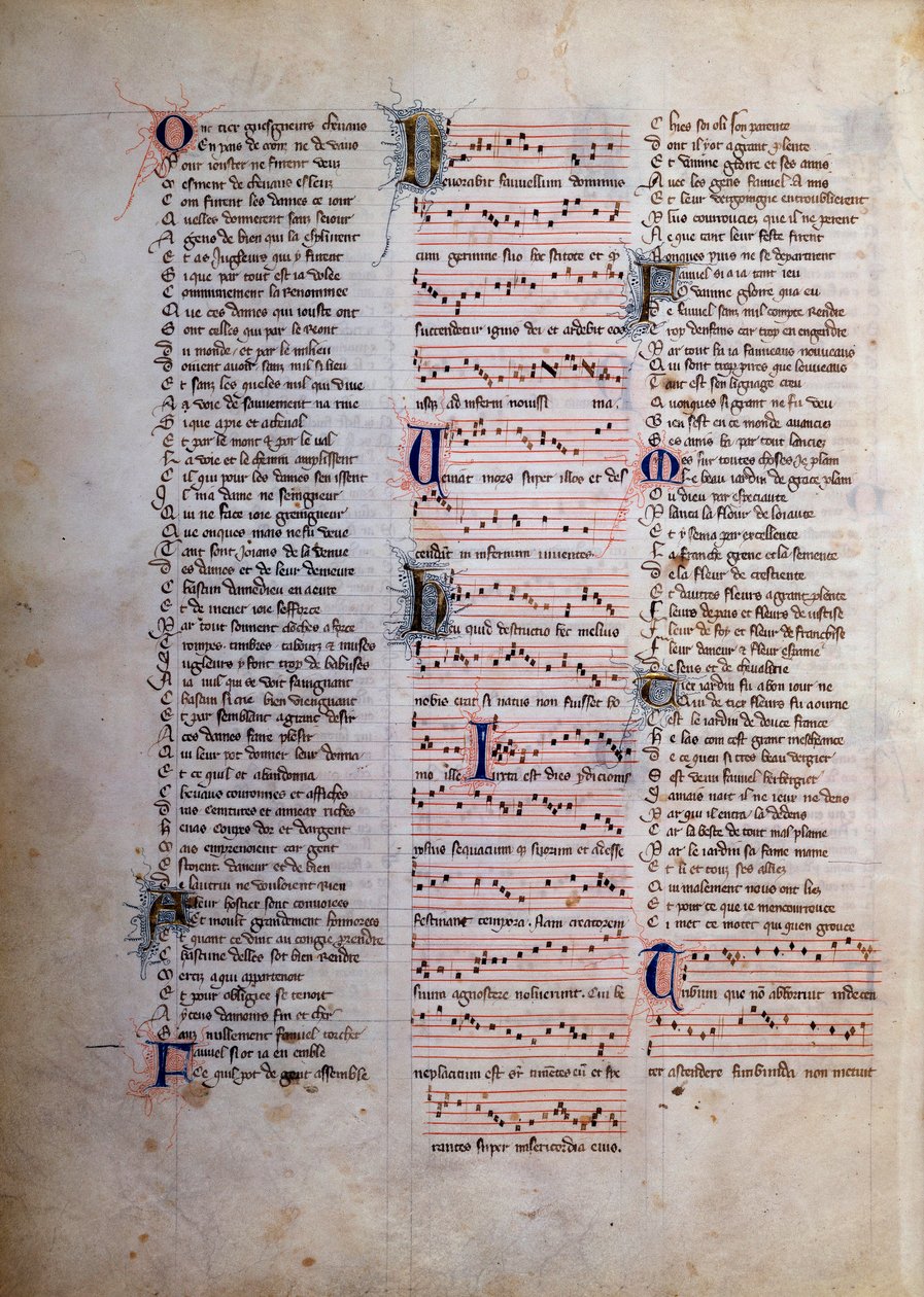 Page de chansons, paroles et musique Miniature de «Le roman de Fauvel» par Gervais de Bus - Unknown artist