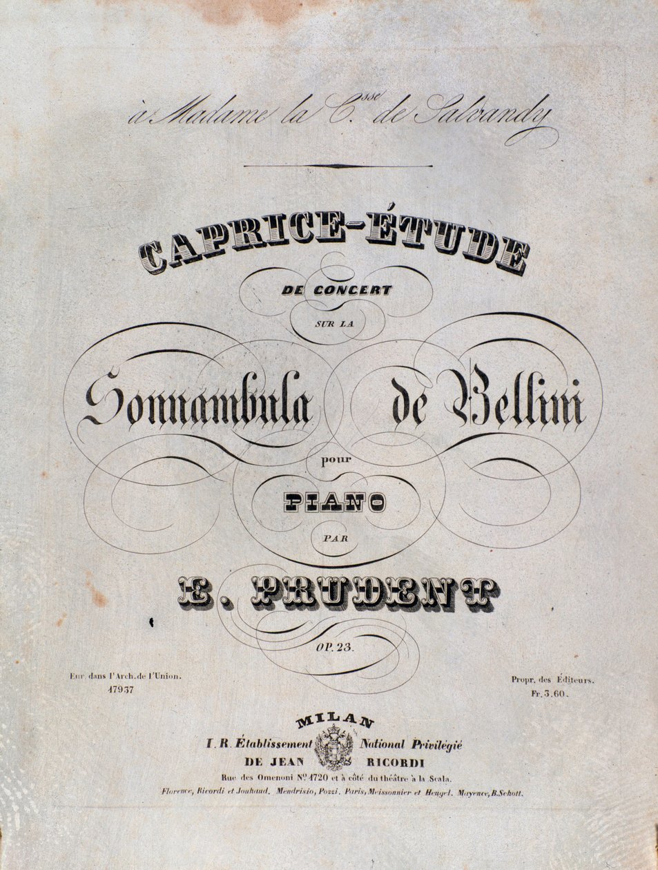 Page de la partition pour un Caprice-étude pour piano par Emile Prudent basé sur La sonnambula de Vincenzo Bellini - Unknown artist