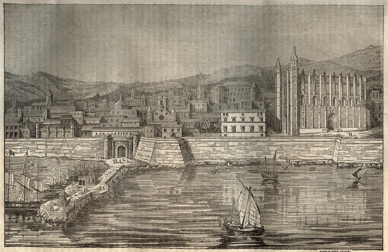 Palma de Majorque, Îles Baléares - gravure 1837 - Unknown artist