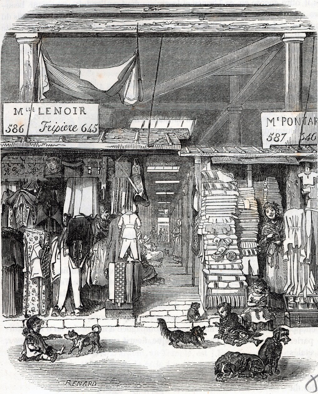 Paris 3e arrondissement - Carré de Flore : linge au Carreau du Temple au XIXe siècle - Gravure dans « Tableau de Paris » par Edmond Texier - Unknown artist