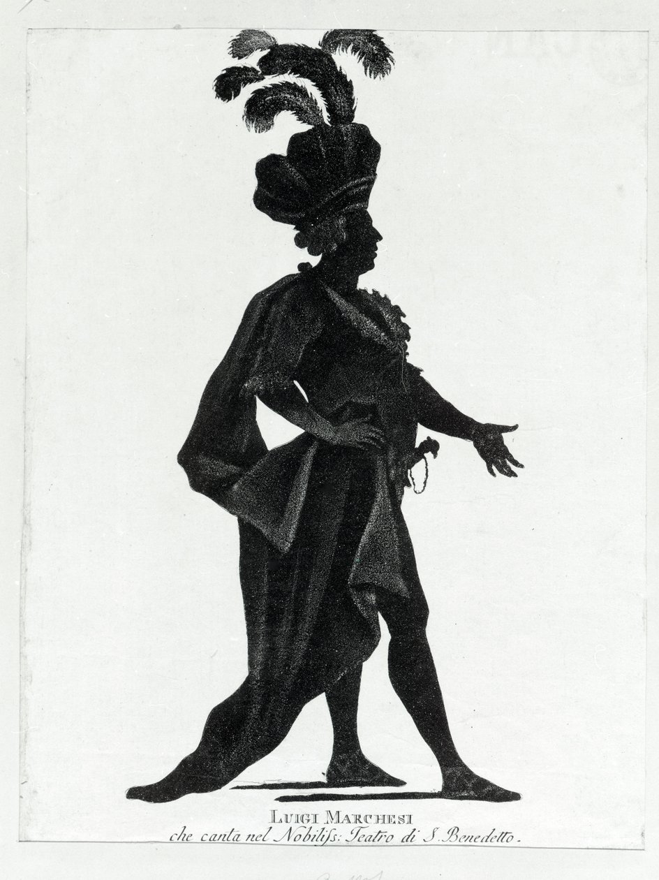 Performance du castrat italien Luigi Marchesi (1754 - 1829) également connu sous le nom de Marchesini chantant au théâtre de San Benedetto. - Unknown artist